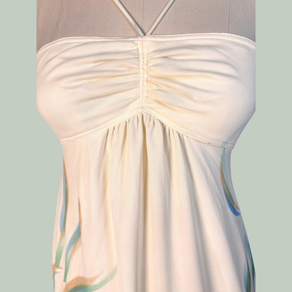 Boho Empire Waist Rare Maxi Dress Abstract Leaf Print S Cream Vintage - Picture 6 of 10